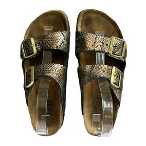 Birkenstock Womens Metallic Black Python Snake Arizona Sandals Slides 39 N 8